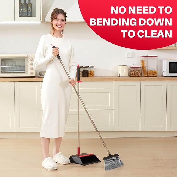 JOYMOOP Black and Red Broom and Dustpan Set, Upright Angle Design - Image 2