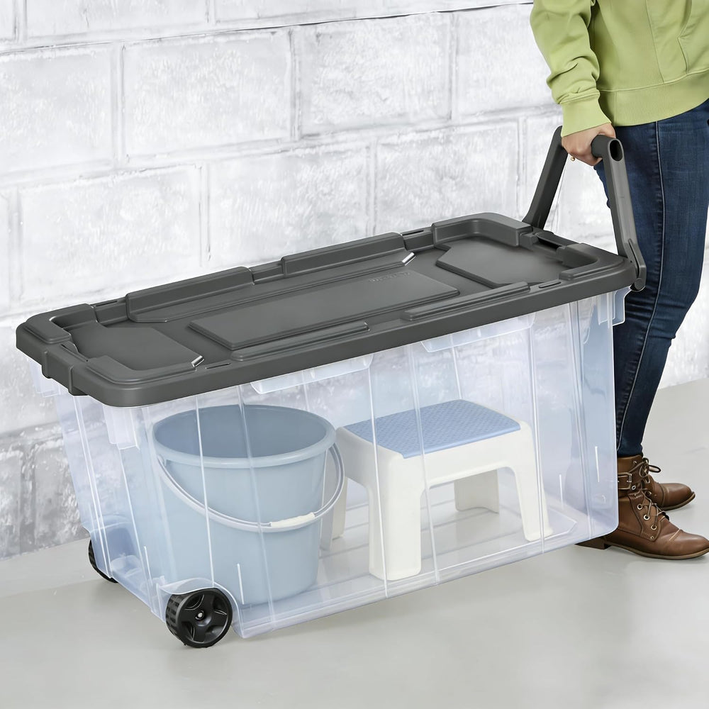 2 Pack 160 Quart Wheeled Storage Bins, Clear/Gray