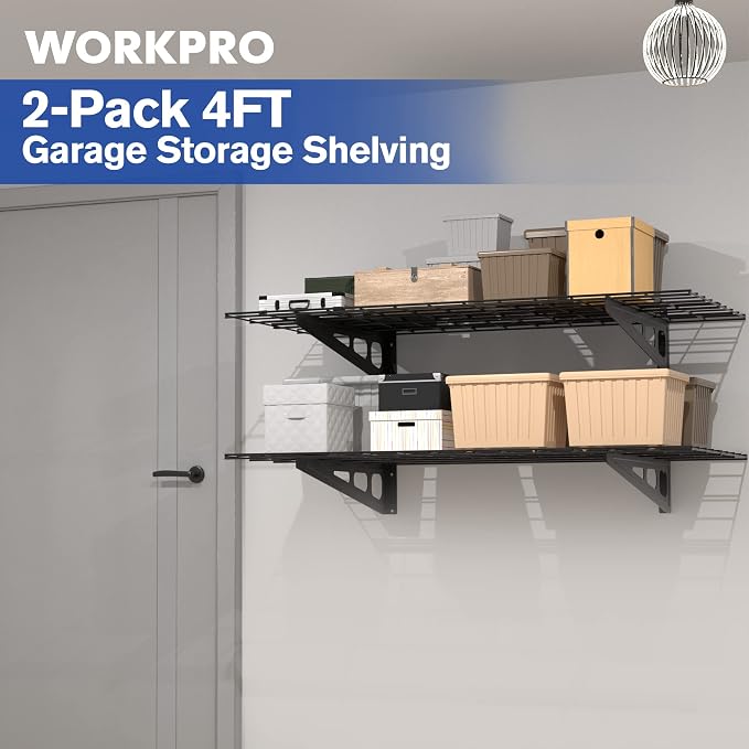 WORKPRO 2-Pack 2x4FT Garage Wall Shelving, 48” x 24” Heavy Duty Wall Mounted - Image 5