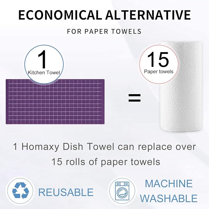 Homaxy 100% Cotton Terry Kitchen Towels, Checkered Designed, Soft and Super - Image 7