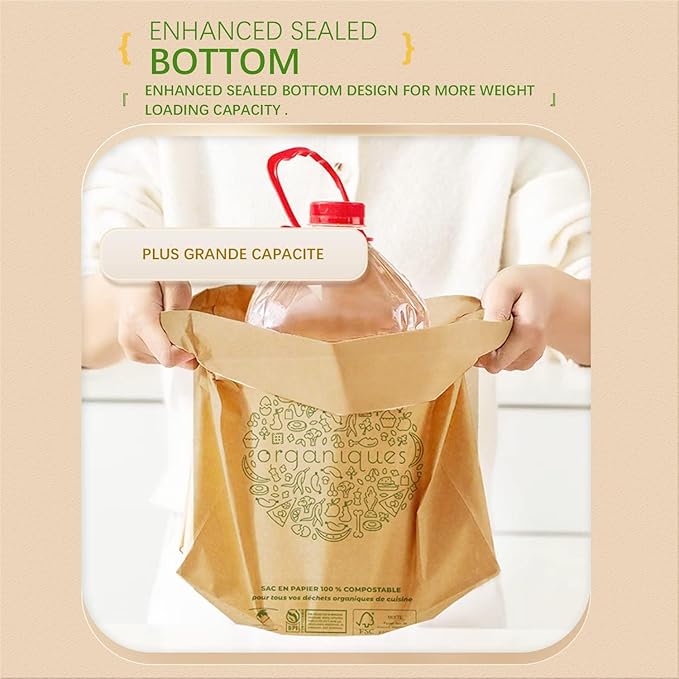 HYTREND-Kitchen Food Waste Bag-120 Bags-%100 Compostable paper Bag - Image 3