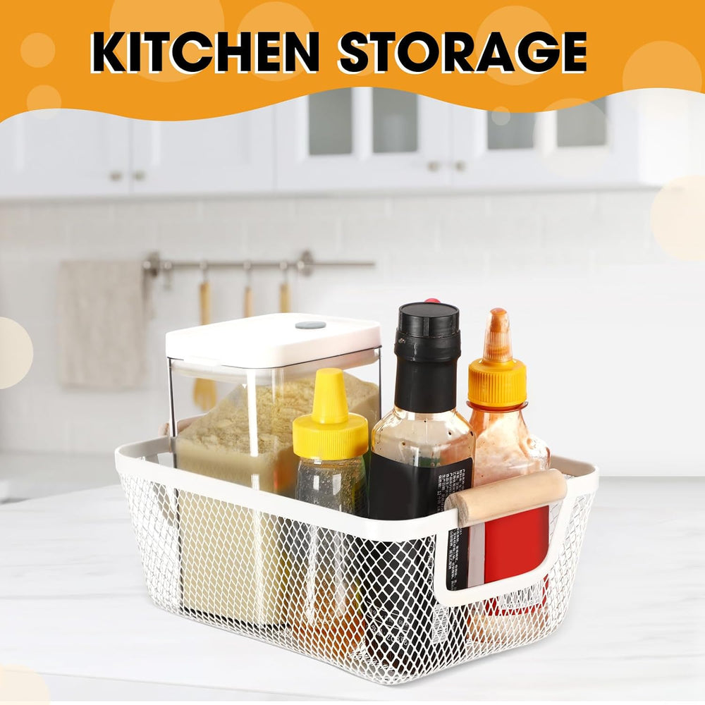 Ziliny 4 Pcs Mesh Wire Baskets for Organizing, Small, Cream White