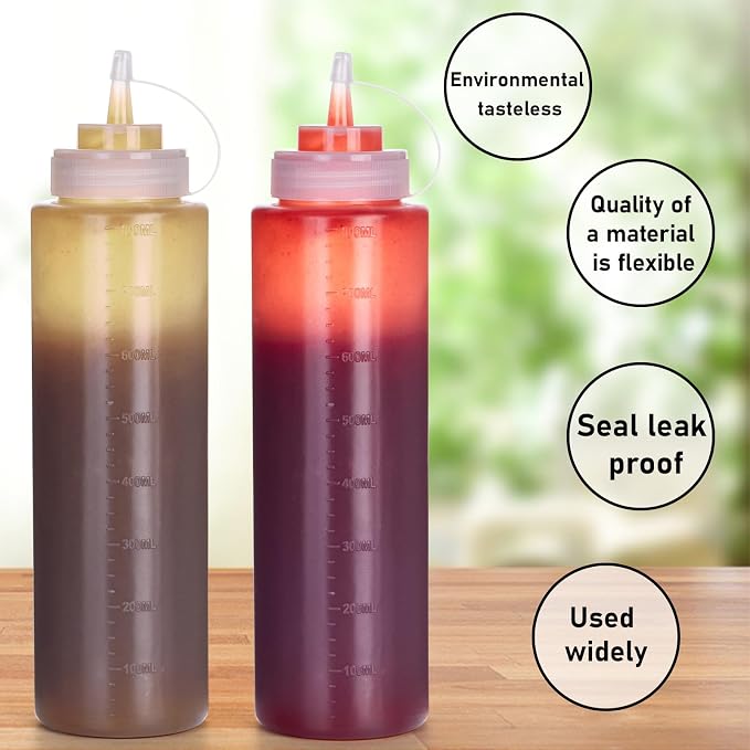 Squeeze Bottles for Sauces 2 Pack, 27 Ounce 800ml Plastic Dressing Squirt - Image 5