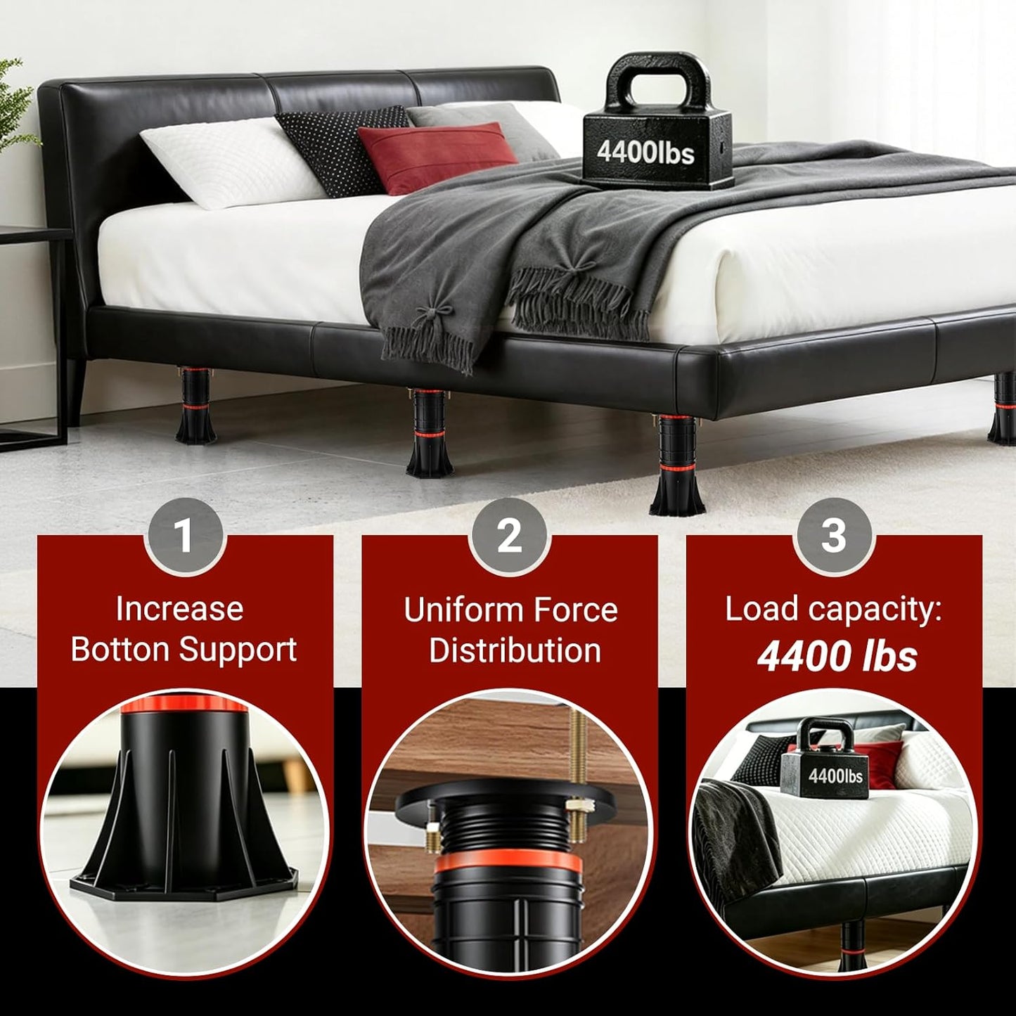 LOSCHEN 4 PCS Adjustable Bed Support Legs with Metal Fixing Accessories, 8.4-13.5 Inch，Heavy Duty Bed Frame Support Feet,Bed Support Reinforcement Parts Bed Slats Support Leg Bed Replacement Legs