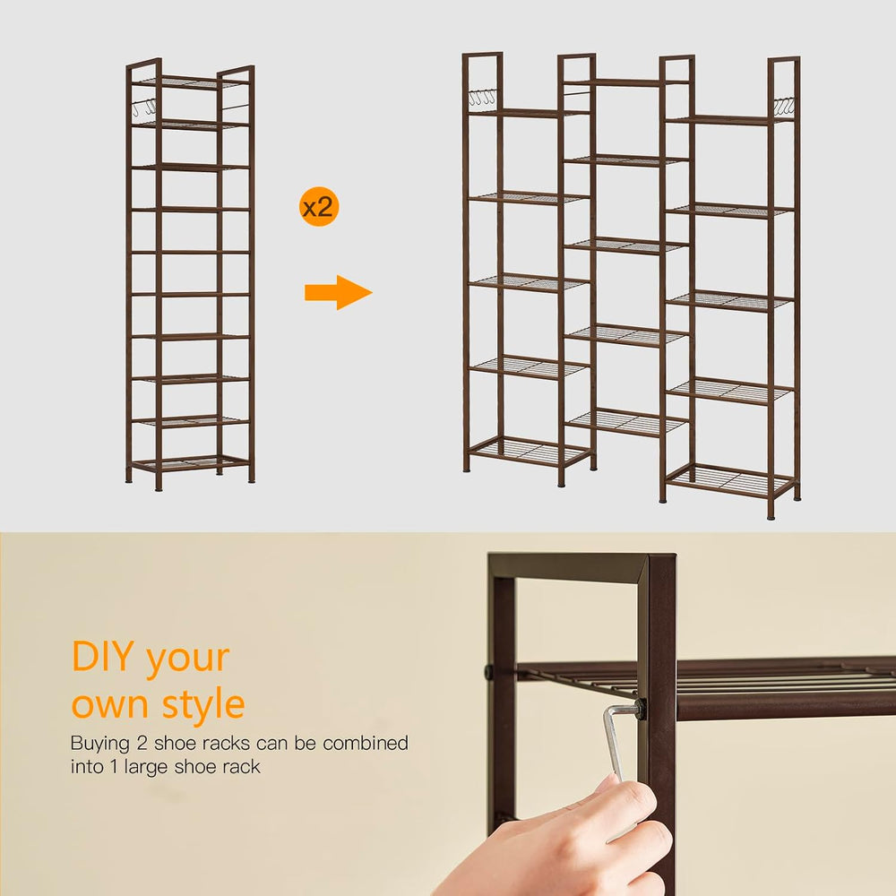 usikey 10 Tiers Narrow Shoe Rack 20-30 Pairs, Sturdy Metal Tall Shoe Rack She...