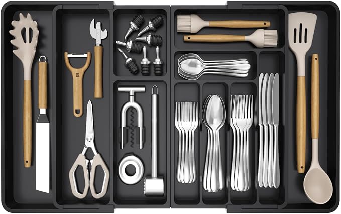 Lifewit Large Silverware Drawer Organizer, Plastic Cooking Utensil Tray by Lifewit