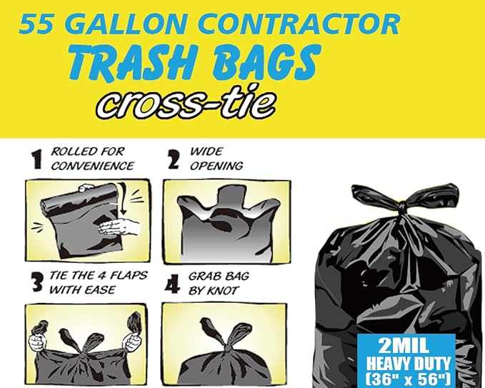 Contractor Heavy Duty Trash Bags 55 Gallon | 52 Count | 2 MIL | 36" X 56" | - Image 2