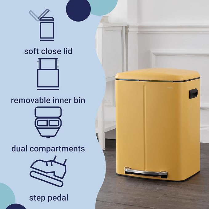 happimess HPM1005L Marco Rectangular 10.6-Gallon Double Bucket Trash Can - Image 3