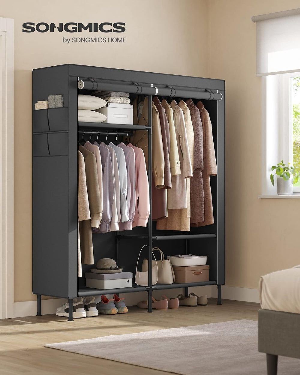 SONGMICS Clothes Rack, Heavy-Duty Wardrobe Closet Organizer