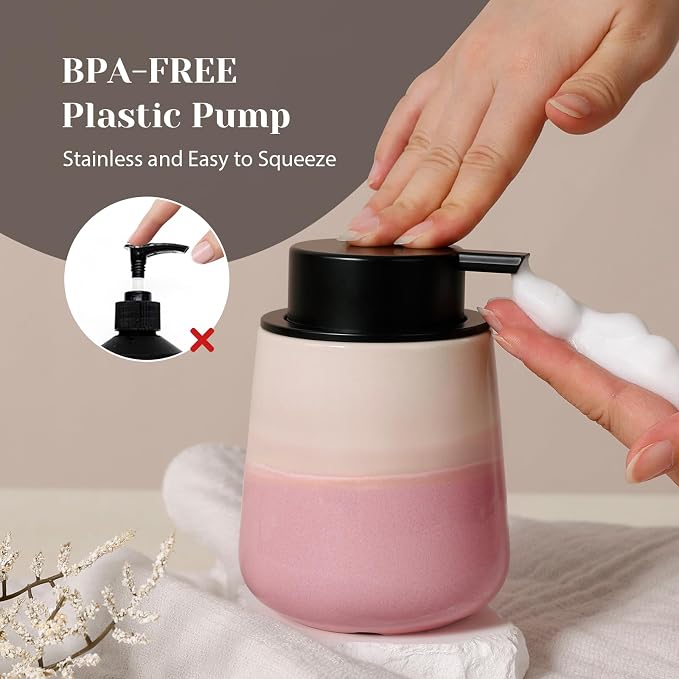 INGOFIN Ceramic Foaming Soap Dispenser - 12oz Foam Hand Soap Dispenser Bathroom - Image 6