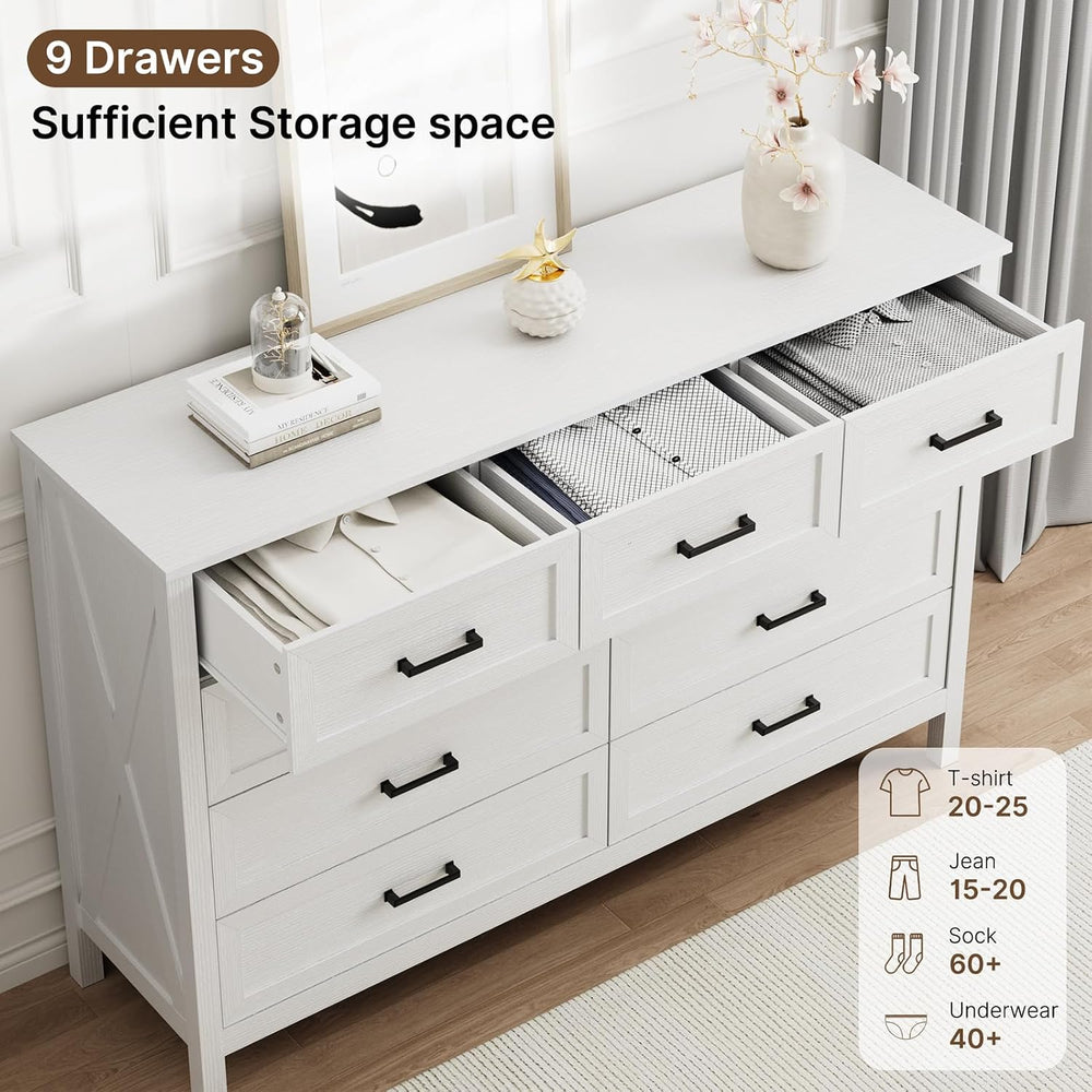 LYNSOM Farmhouse 9 Drawer Dresser for Bedroom, 55 Inch Wide Wood Rustic Chest...