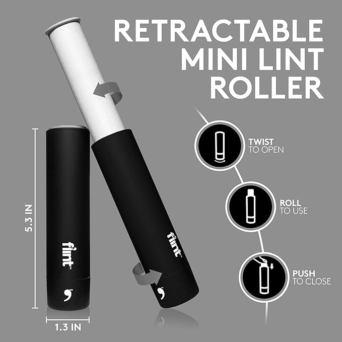 Flint Classic Black Retractable Mini Lint Roller - Image 2