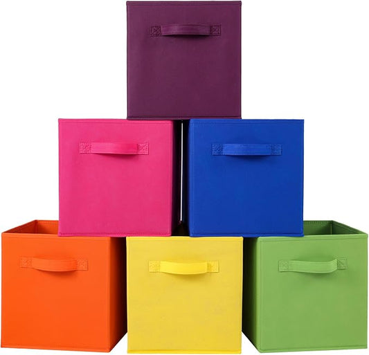 Stero Fabric Storage Bins 6 Pack Fun Colored Durable Storage Cubes by Stero
