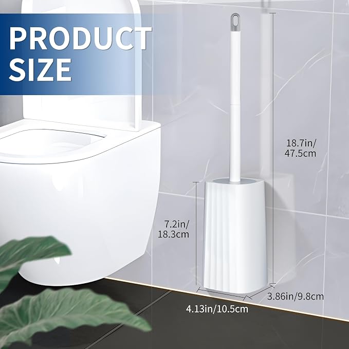 Toilet Brush & Holder Set, Lightweight Plastic Handle, Space Saving - Image 2