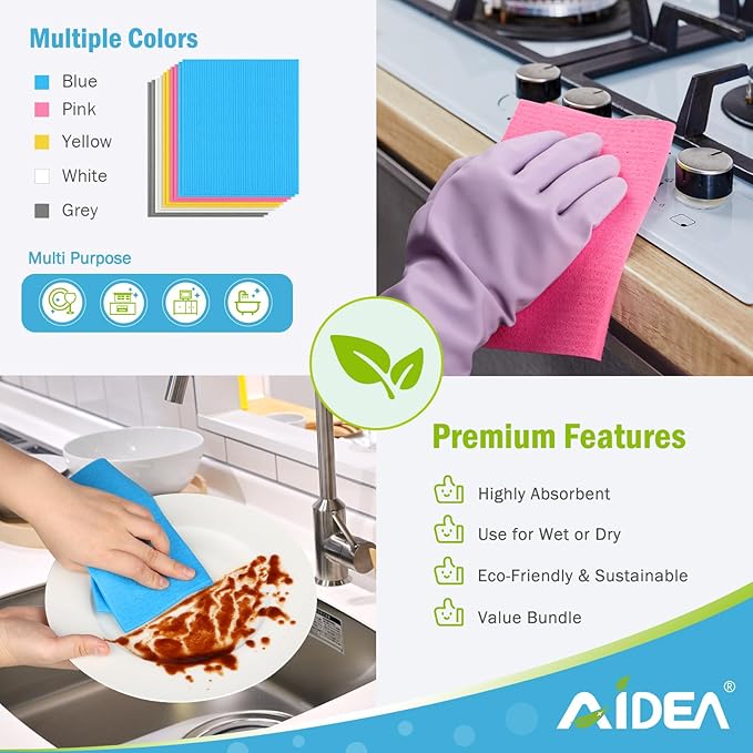 AIDEA Swedish Dishcloths for Kitchen-10PK, Absorbent Sponge Dish Cloth - Image 6