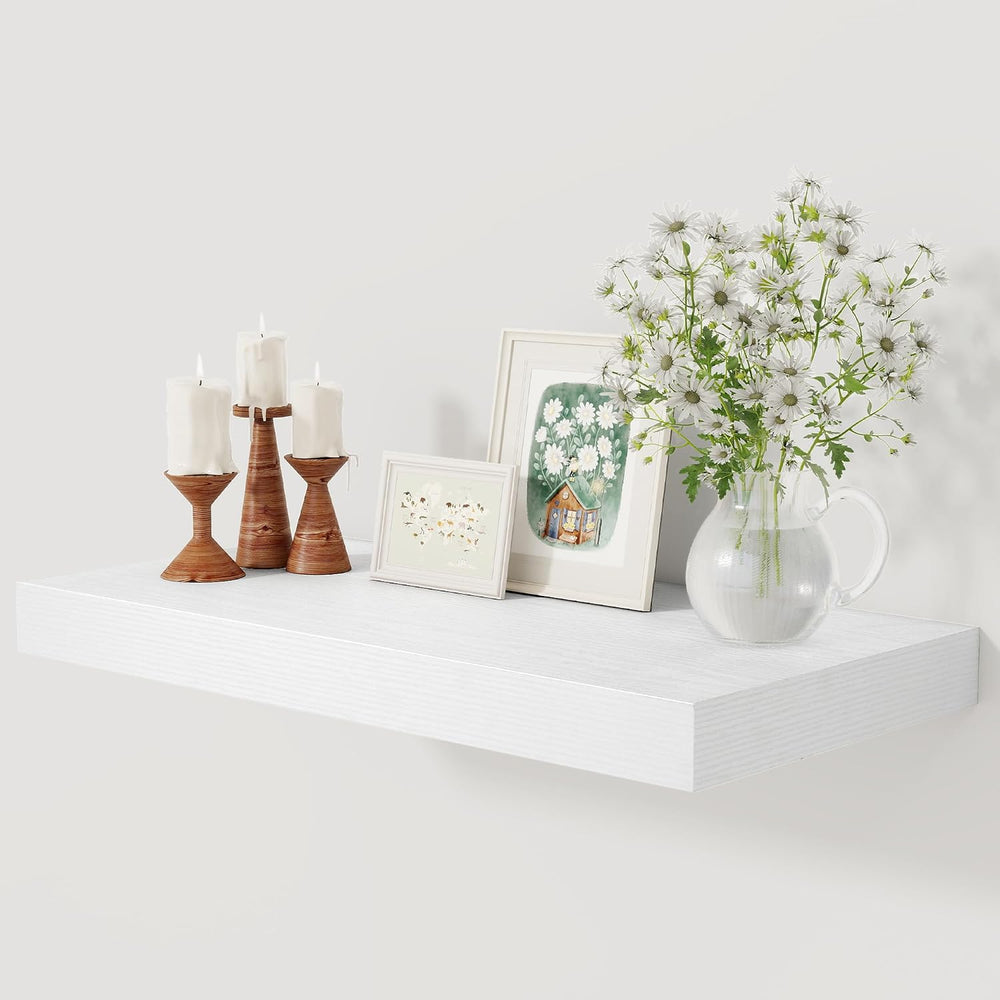 12 Inch Deep White Floating Shelves, 24 x 12 Floating Shelf for Books, Rustic...