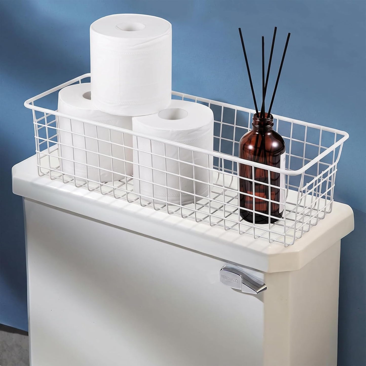 SheeChung Wire Storage Baskets, Metal Toilet Paper Basket Holder, White | 2 Pack Large Hanging Basket, Farmhouse Decor Storage Organizer Bin for Bathroom, Kitchen, Cabinets, Pantry, Closets, Garage
