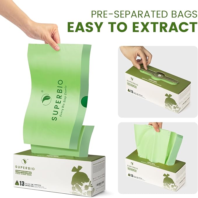 SUPERBIO 13 Gallon Compostable Drawstring Kitchen Waste Bag, 49.2 Liter - Image 2