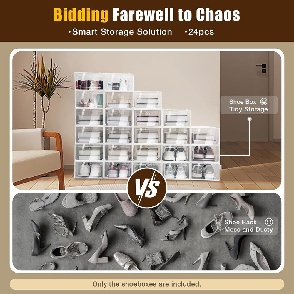 24 Pack Stackable Shoebox Thicken & Sturdy Clear Multifunctional Shoe Box...