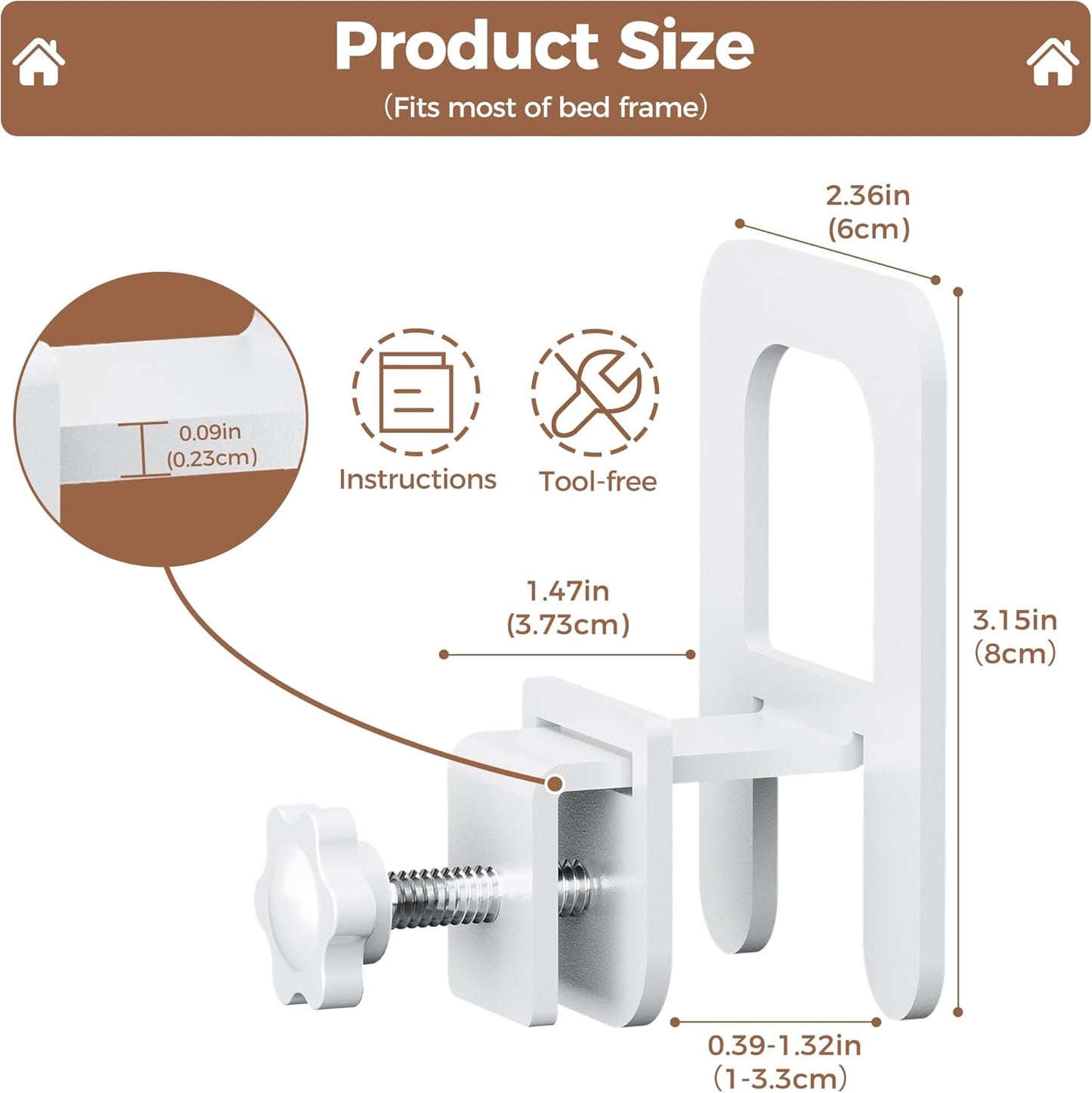 EMODA 6 PCS Mattress Stoppers to Prevent Sliding, Adjustable Non Slip Mattress Holder for Metal Bed Frame, Keep in Place Sliding Gripper, Adjustable Anti-Slip Baffle, White
