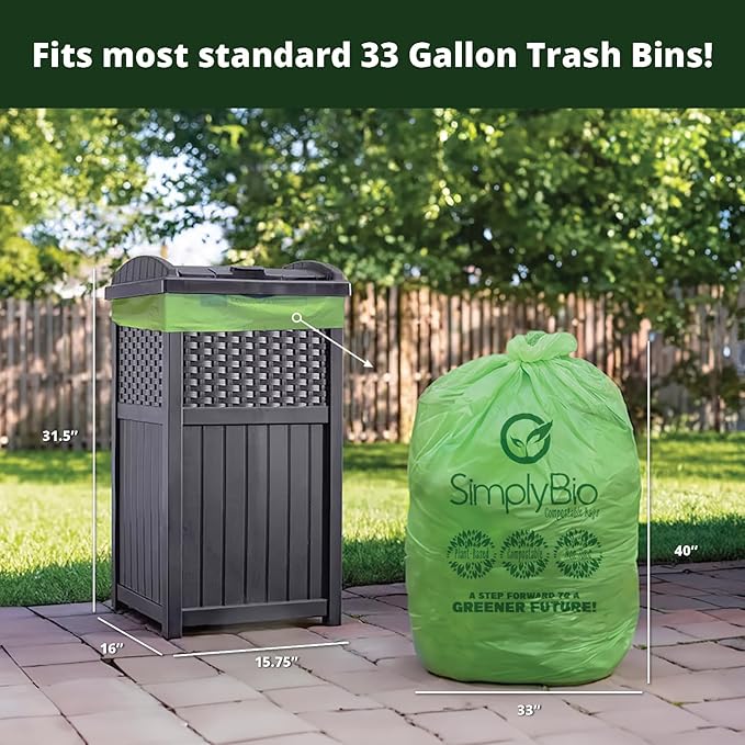 Simply Bio 30-33 Gallon Compostable Trash Bags Liners Flat-Top, Heavy Duty - Image 7