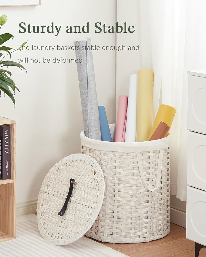 Laundry Hamper with Lid Wicker Laundry Hamper Round 26.5 Gal Laundry Basket - Image 6