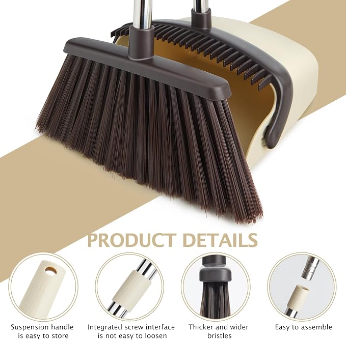 Broom and Dustpan Set with Long Handle, Heavy Dust Broom and Dustpan Combo - Image 6