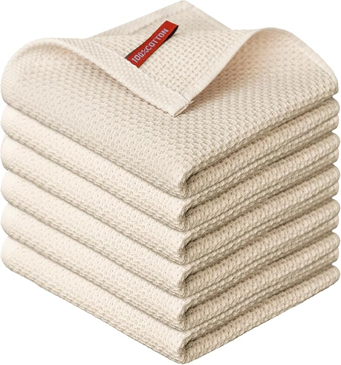 Artoid Mode 100% Cotton Beige Waffle Weave Kitchen Dish Cloths, 12x12 Inch by ArtoidMode