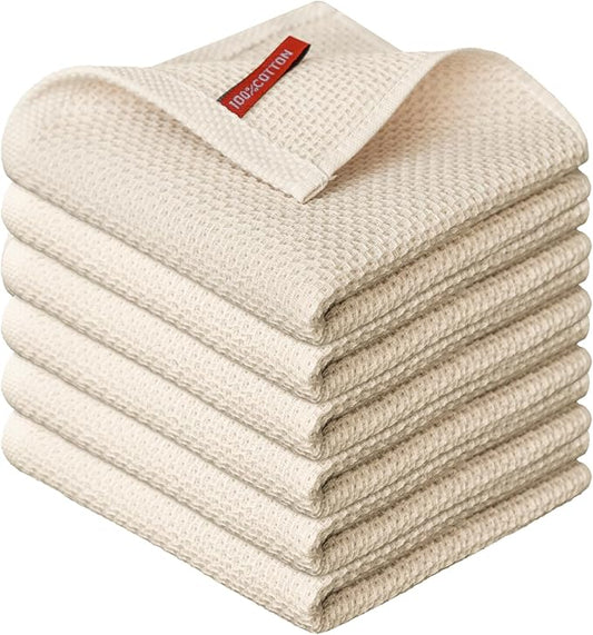 Artoid Mode 100% Cotton Beige Waffle Weave Kitchen Dish Cloths, 12x12 Inch by ArtoidMode