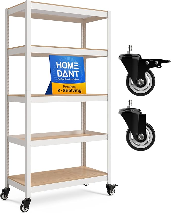 HOMEDANT House White 5-Tier Metal Rolling Cart Shelf Rack Casters Heavy Duty by TheBestOrganizingSolution
