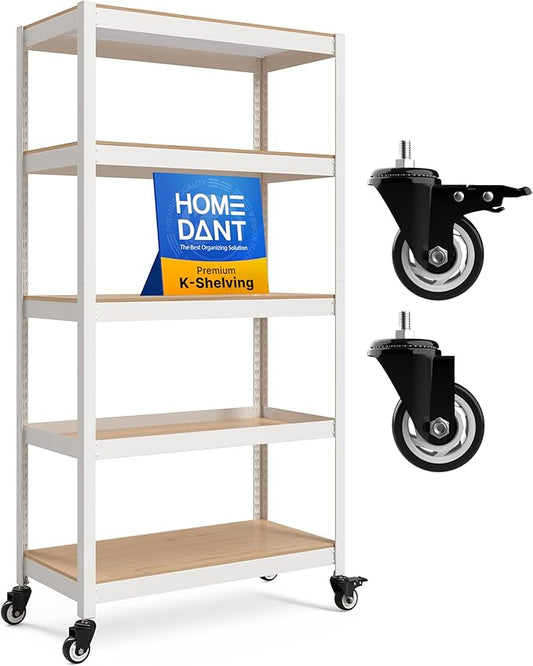 HOMEDANT House White 5-Tier Metal Rolling Cart Shelf Rack Casters Heavy Duty by TheBestOrganizingSolution