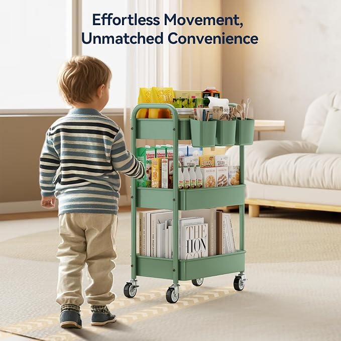 YASONIC 3-Tier Rolling Cart, 66 Pounds Capacity, Mesh Storage Organizer - Image 2