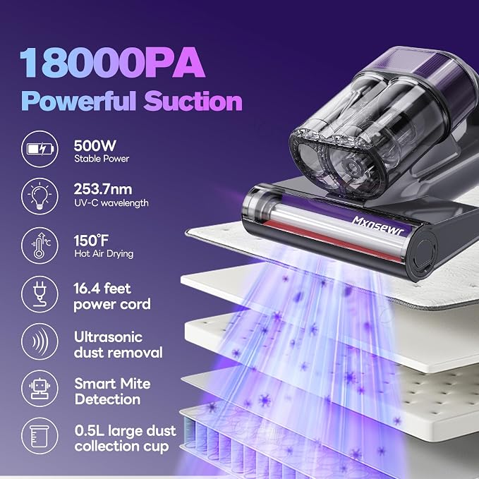 Mattress Vacuum Cleaner, 18Kpa Handheld Bed Vacuum Cleaner - Image 2