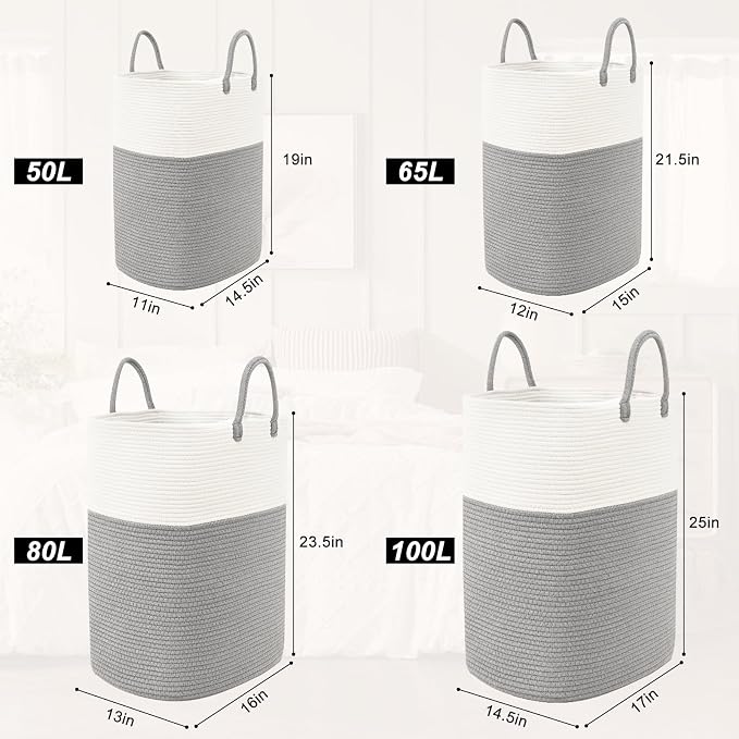 Woven Laundry Basket for Clothes, 100L Large Rectangle Laundry Hampers - Image 8
