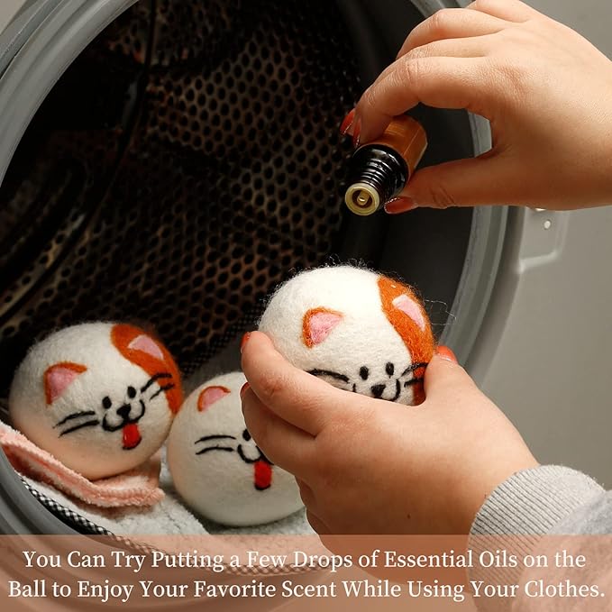 Wool Dryer Balls XL, Cute Cat Face Shape Handmade Dryer Balls Laundry Reusable - Image 5
