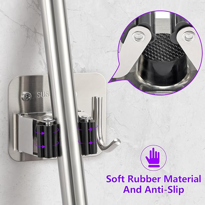 Broom Holder Wall Mount Screw Drilling, Sturdy Heavy Duty Stainless Steel Mop - Image 3