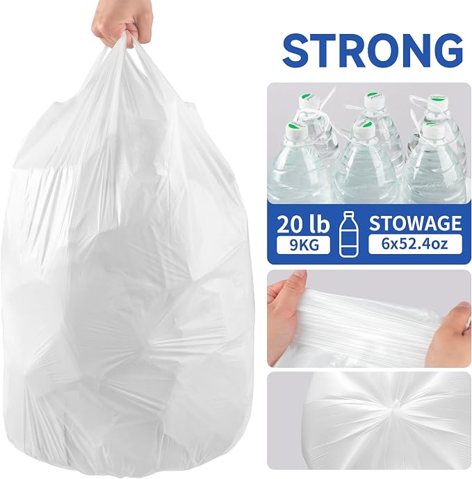 Small Trash Bags with Handles 8 Gallon 40 Count White - Image 4