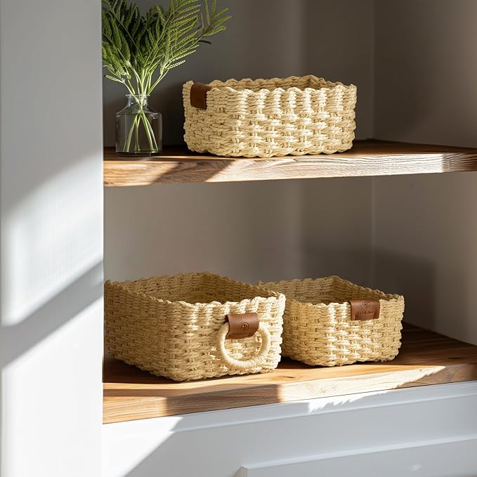 LA JOLIE MUSE Small Beige Wicker Baskets - Image 3