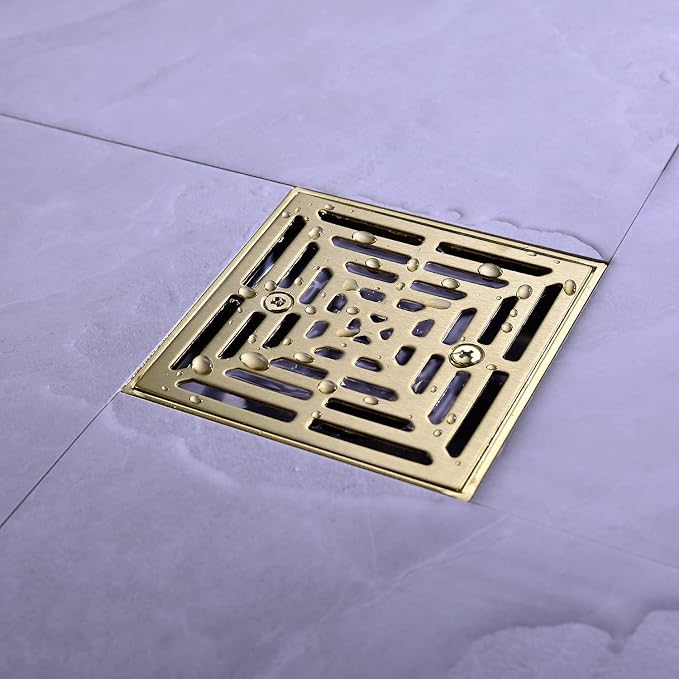 RANDOM Brushed Gold Shower Drain 4 inch Square Shower Drain - Image 7