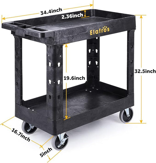 ELAFROS Heavy Duty Plastic Utility Cart 34 x 17 Inch - Image 2