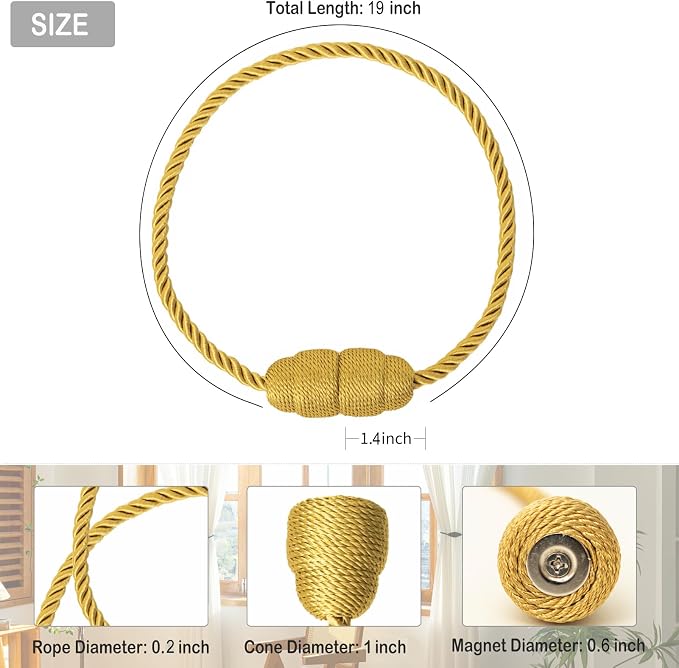 Magnetic Curtain Tiebacks Rope Curtain Tie Backs - Image 2