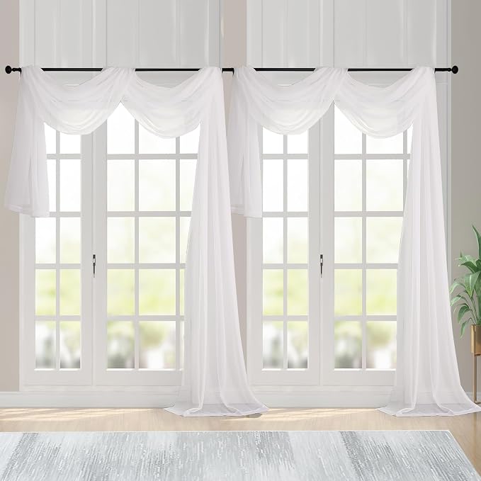 Chyhomenyc Extra Long Ivory Sheer Curtains 144 inch 2 Panels, Translucent by Chyhomenyc