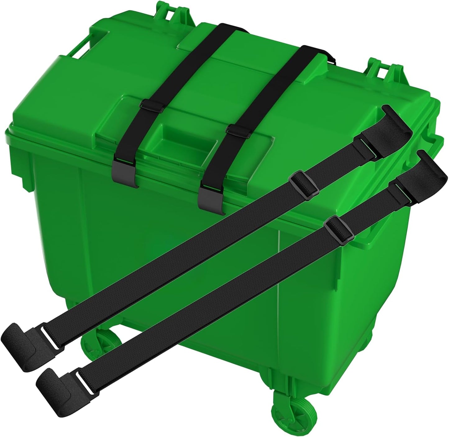 4Pcs Raccoon-Proof Trash Can Locks - Metal Double Claw Strap for 28-96 Gallons, Adjustable Anti-Rust Bungee Cord, Universal Outdoor Waste Bin Lid Lock (Black)