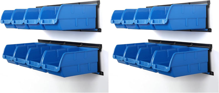 Wallmaster 8-Bin Storage Bins Garage Rack System 2-Tier Orange Tool Organizers Cube Baskets Wall Mount Organizations (Blue) (Pack of 2)