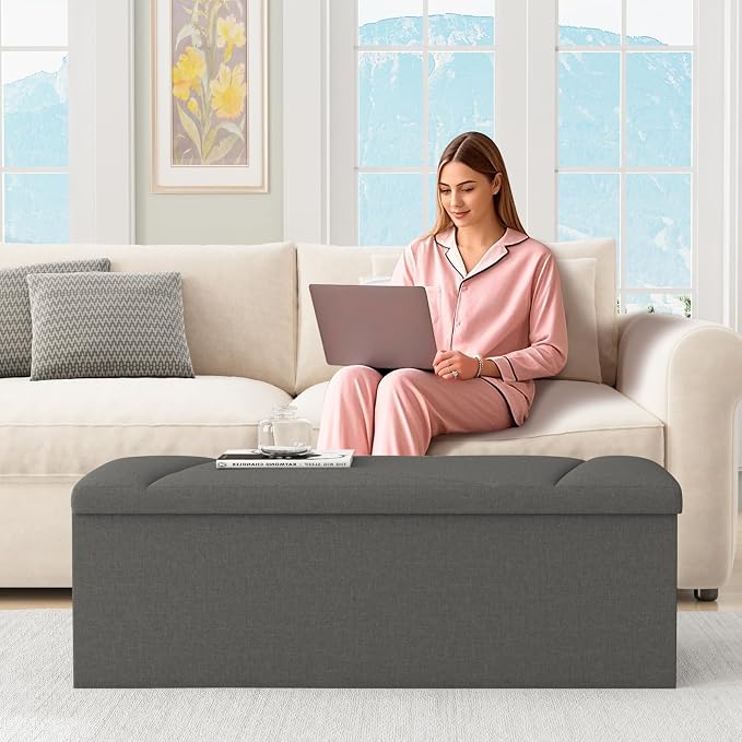 Ottoman with Storage, 43 Inches Folding Storage Ottoman Bench - Image 7
