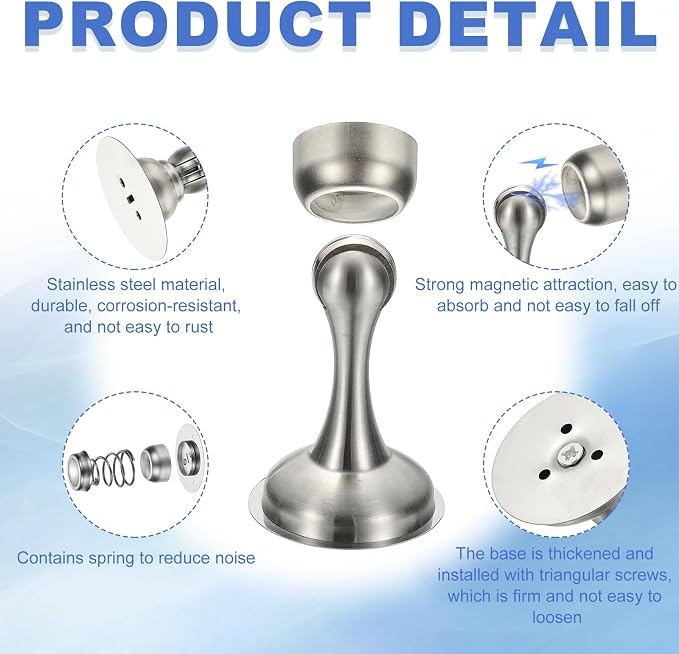 uxcell Magnetic Door Stopper, Stainless Steel Heavy Duty Door Holder, No - Image 3