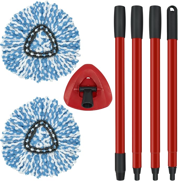 2 Pack Spin Mop Replacement Head, 1 Base, 4-Section Sturdy Iron Mop Handles - Image 9