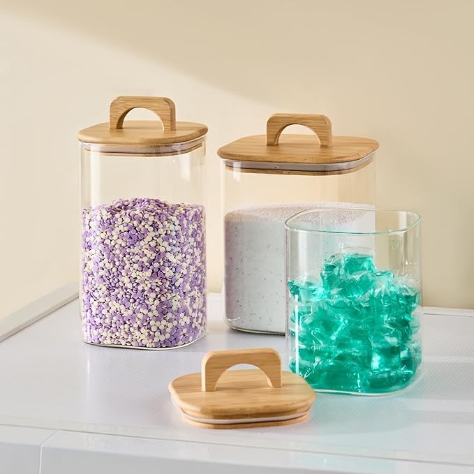 Sweejar 3 qt Glass Jars for Laundry Room Organization, 96 oz Laundry Pods - Image 5