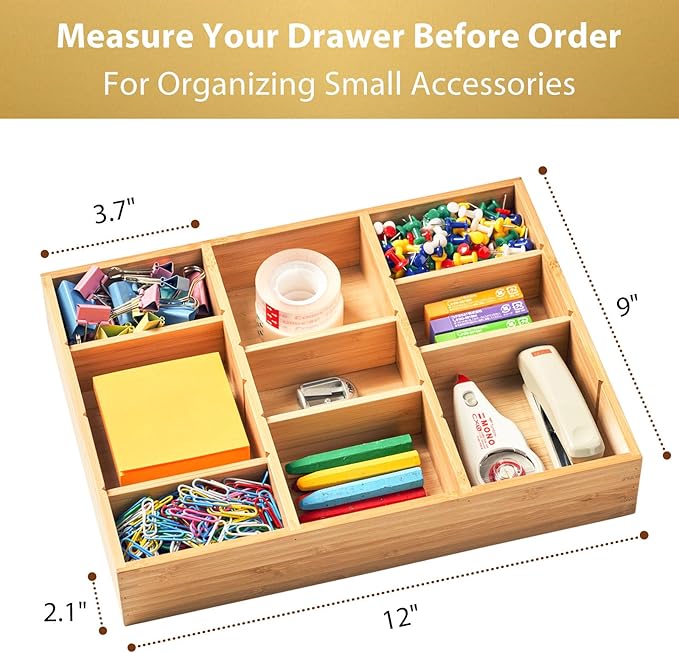 Umilife Desk Drawer Organizer, Bamboo Wood Organizer Tray - Image 3