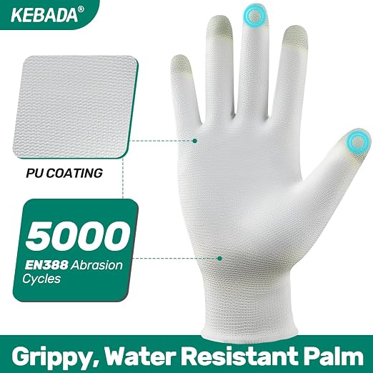 Kebada W1 Work Gloves for Men and Women, PU Coated Safety Gloves - Image 2